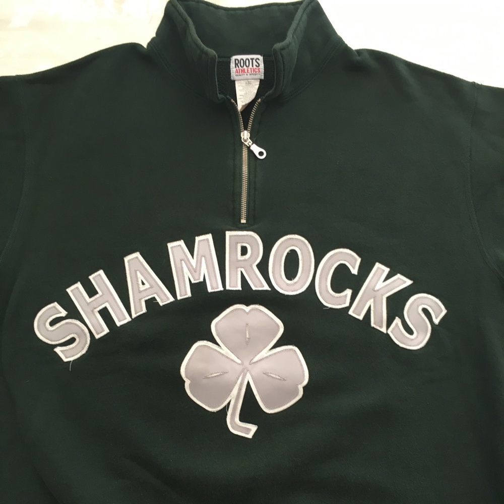Mens L/S Shamrock Quarter Zip Green Sweatshirt